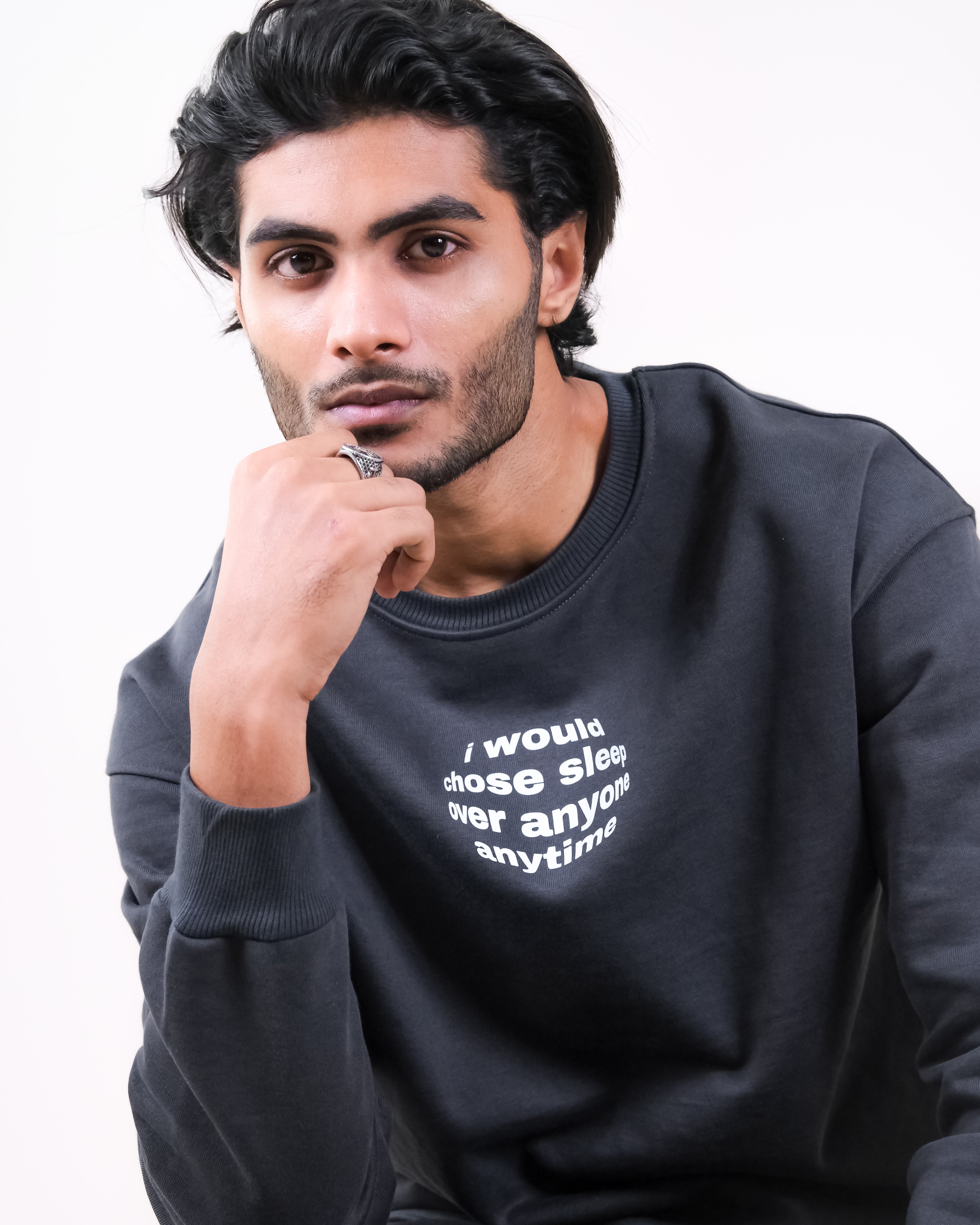 Dark Gray Cozy Fleece Pullover - Anti-Social Text Graphic