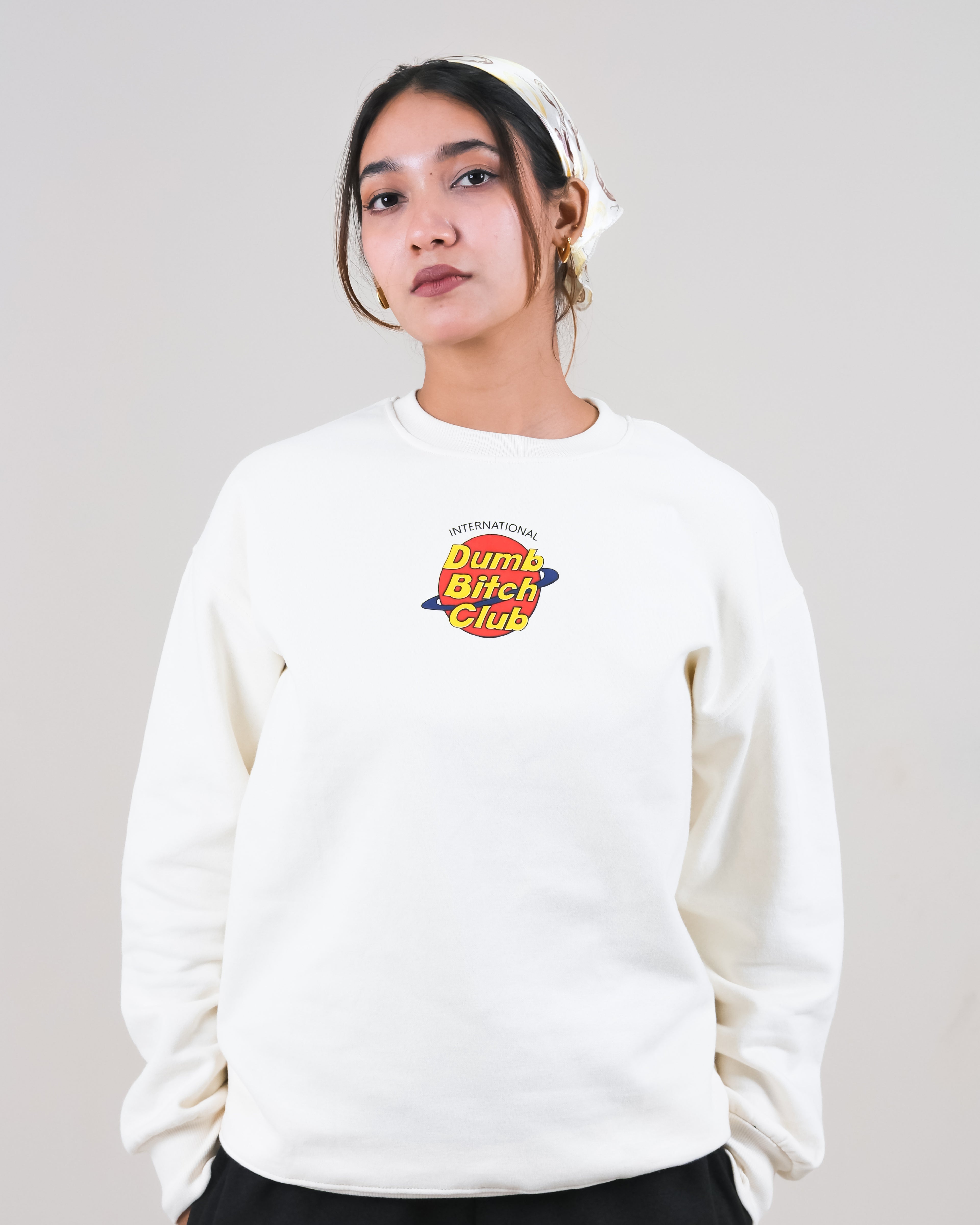 Unisex Off-White Fleece Sweatshirt - Humorous Planet Logo Print