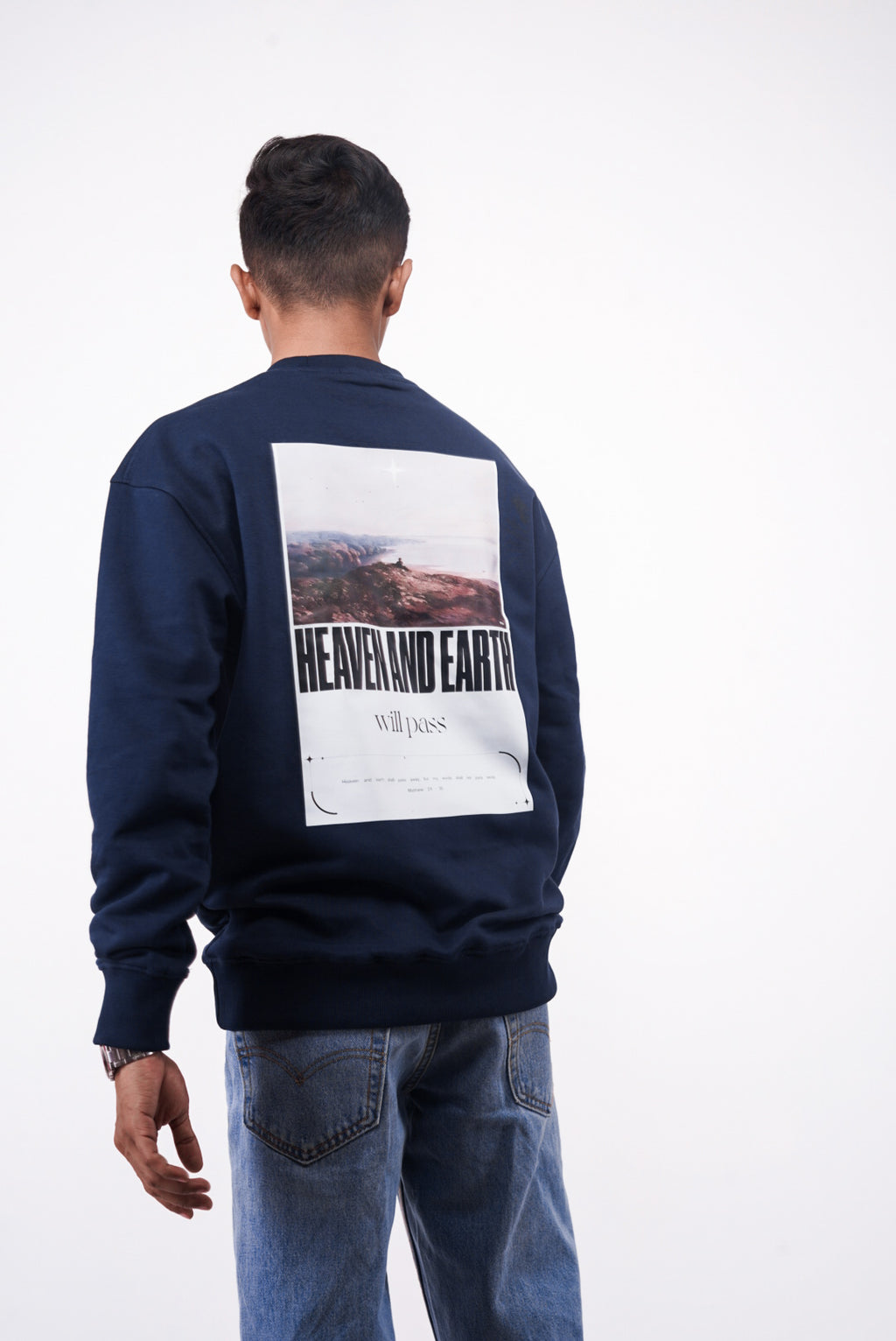 "HEAVEN AND EARTH" Navy Blue Graphic Sweatshirt - Urban Streetwear