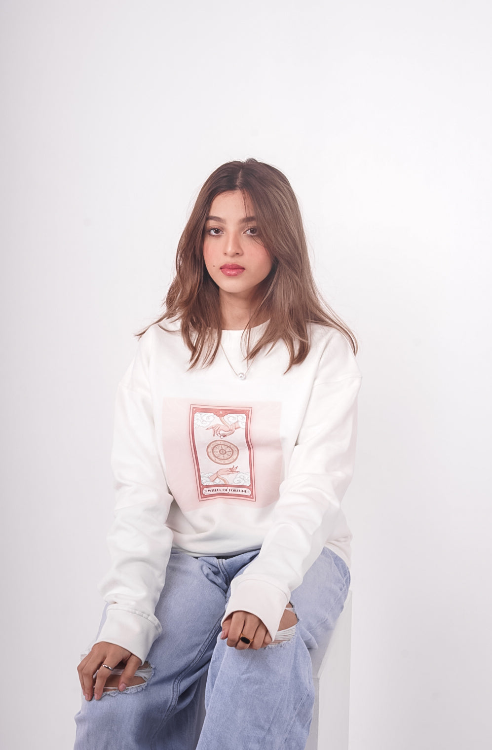 Vintage Off White Tarot Aesthetic Oversized Sweatshirt