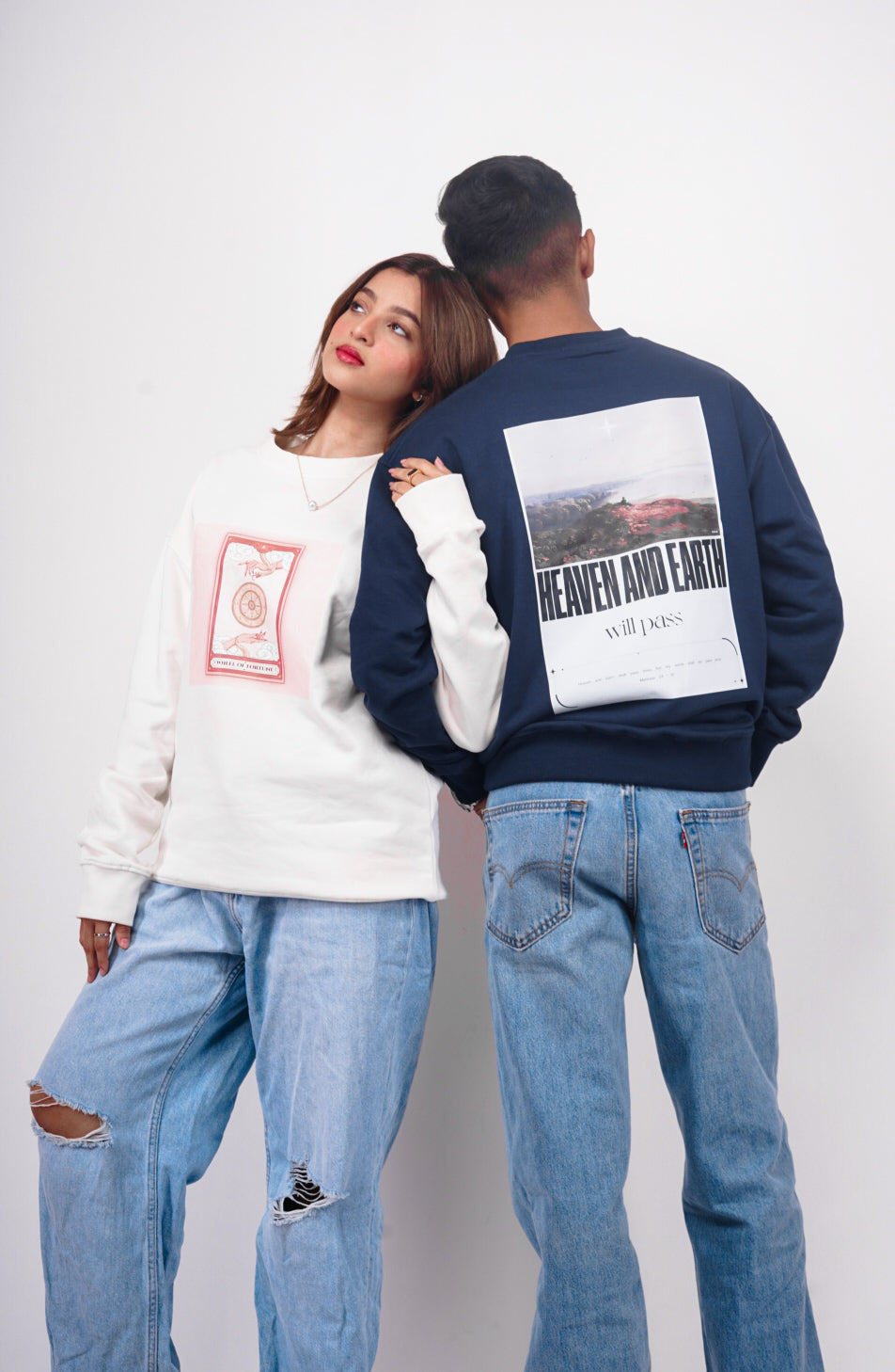 "HEAVEN AND EARTH" Navy Blue Graphic Sweatshirt - Urban Streetwear