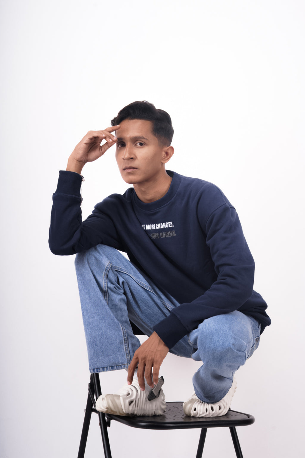 Navy Oversized Sweatshirt with "Night Vibes" Back Graphic