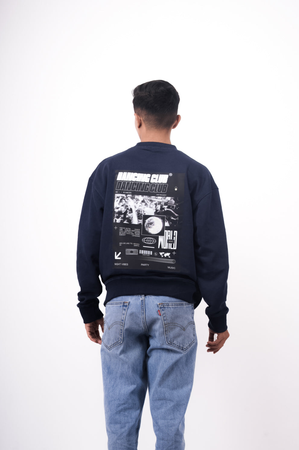 Navy Oversized Sweatshirt with "Night Vibes" Back Graphic