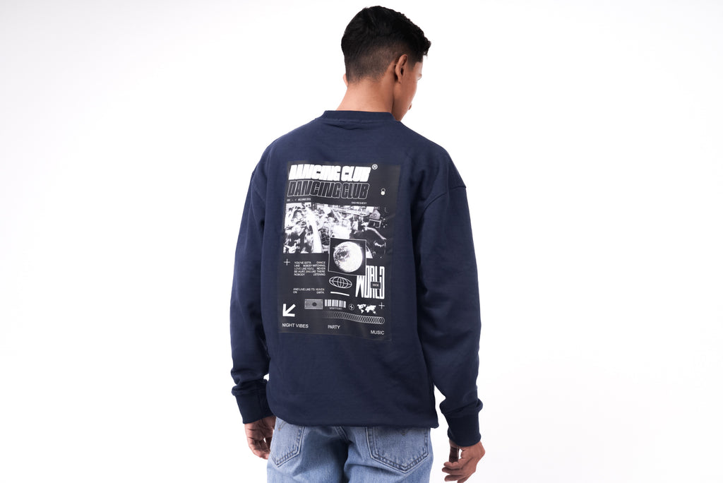 Navy Oversized Sweatshirt with "Night Vibes" Back Graphic